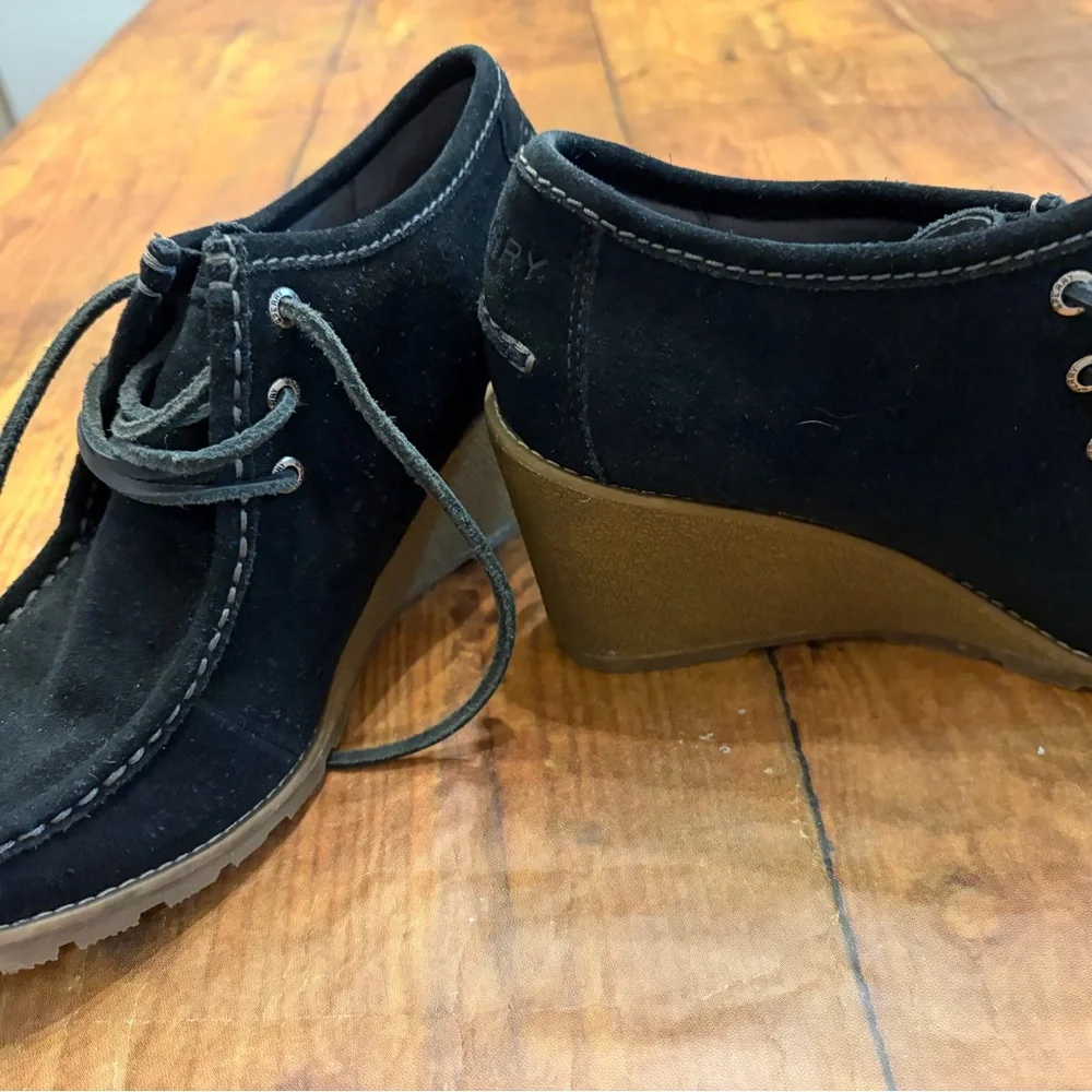 Sperry Black Suede Wedge‎ Shoes